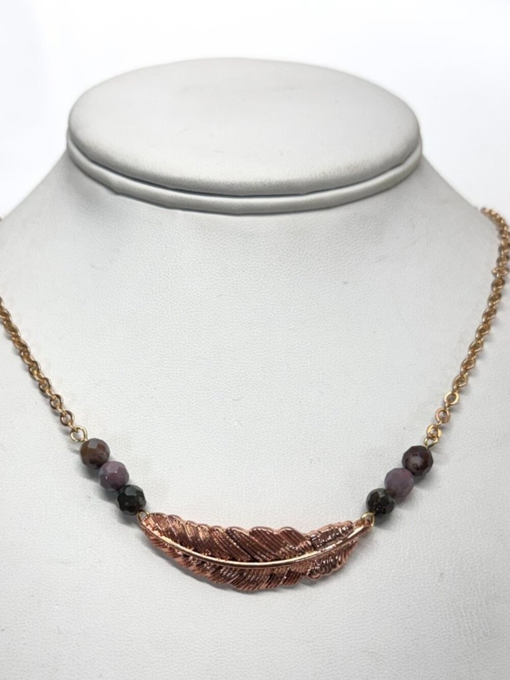 Vintage feather purple semi precious bead necklace